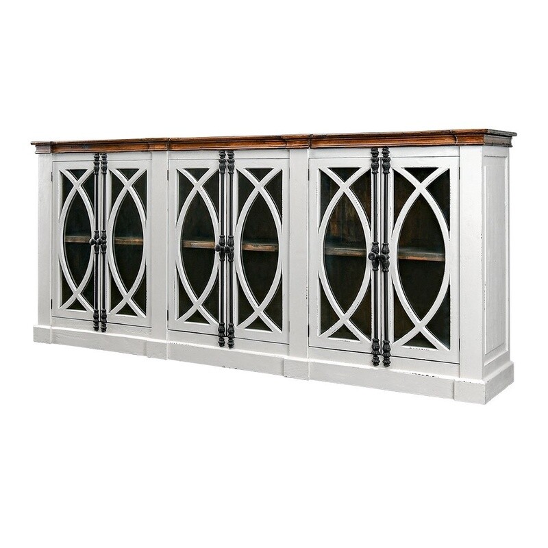PESCARA 6 GLASS DOOR  CONSOLE AGED WHITE TOBACCO  TOP