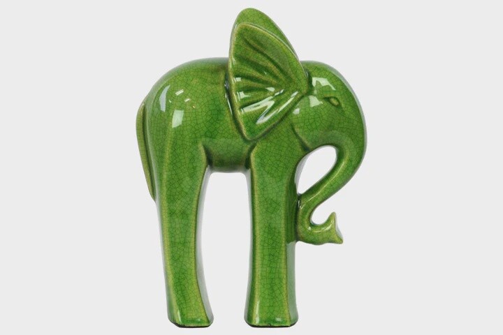 8&quot; Ceramic Standing Elephant with Long Legs Figurine, Colour: GREEN