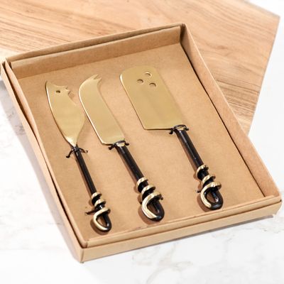 BLACK AND GOLD MOUSE CHEESE KNIFE SET
