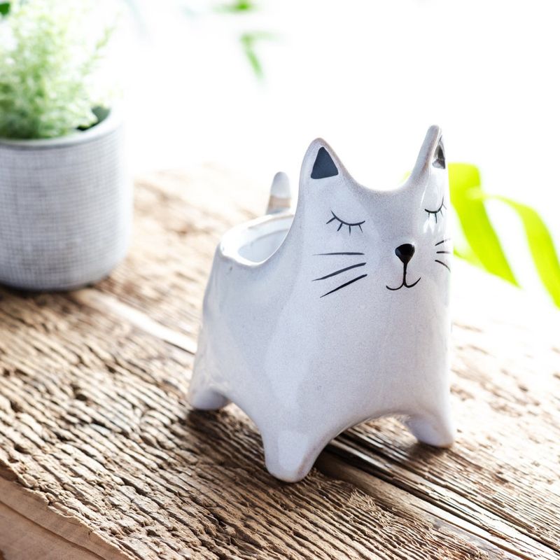 4.7&quot; CERAMIC CAT PLANTER
