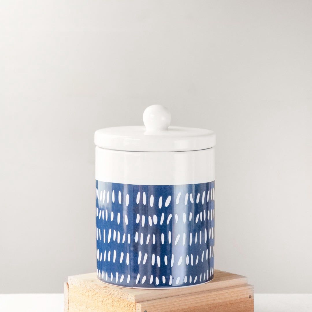 7.5&quot; WHITE AND BLUE PRINT CANISTER