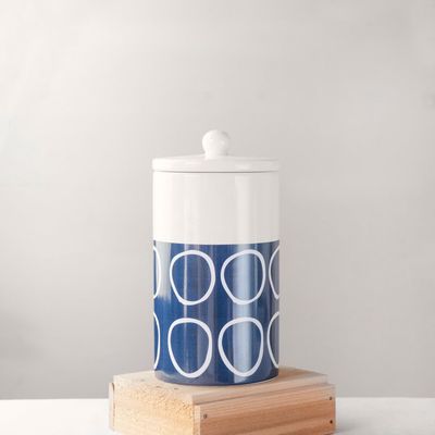 9.5" BLUE/WHITE CIRCLE CANISTER