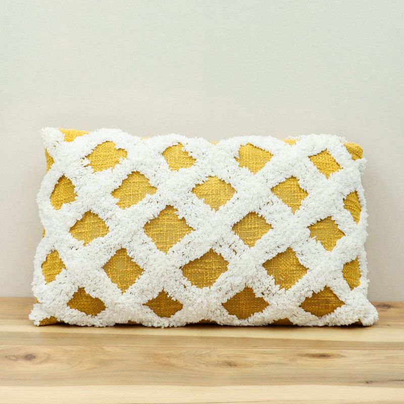 MUSTARD CRISS CROSS PILLOW