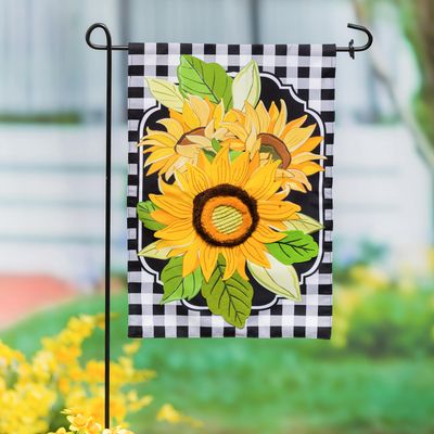 SUNFLOWERS AND CHECKS GARDEN FLAG