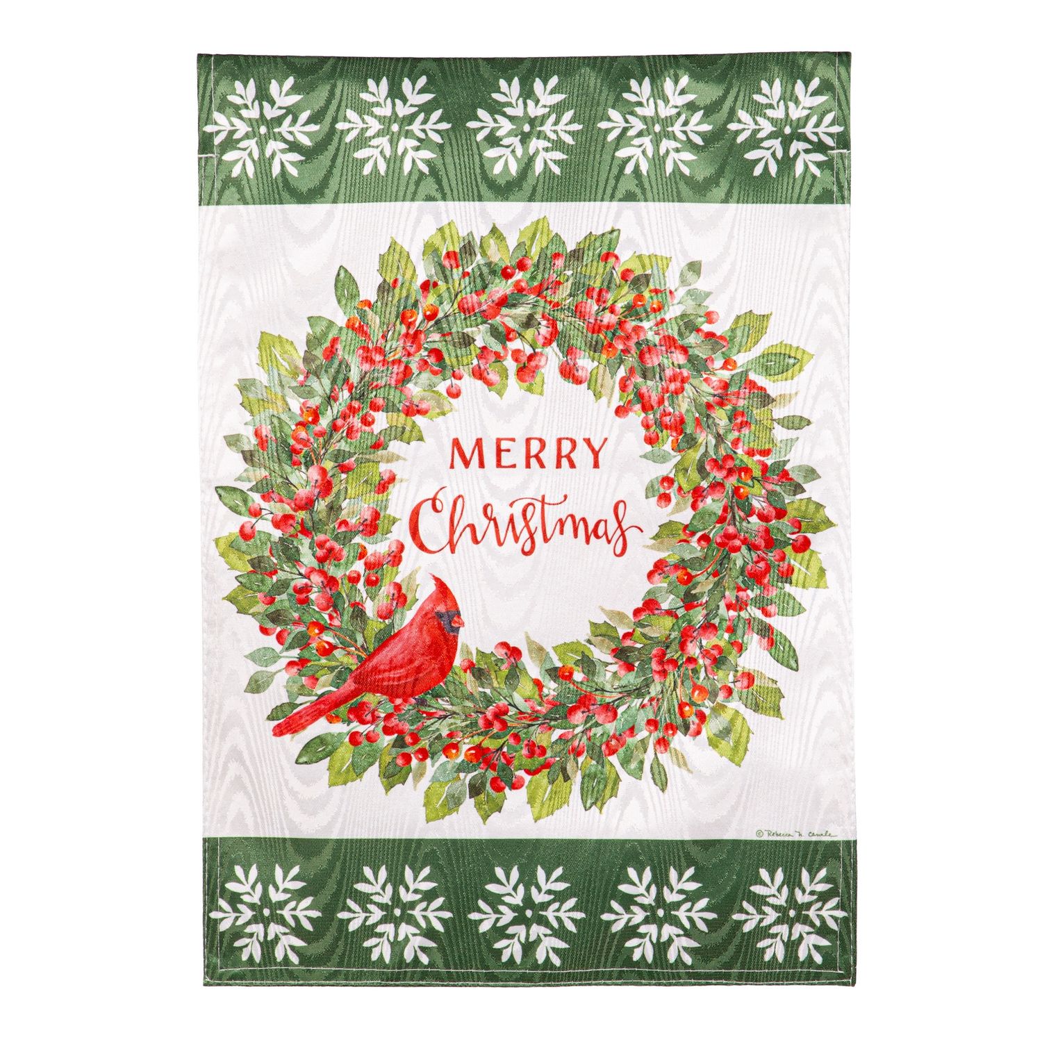 CHRISTMAS CARDINAL MOIRE GARDEN FLAG