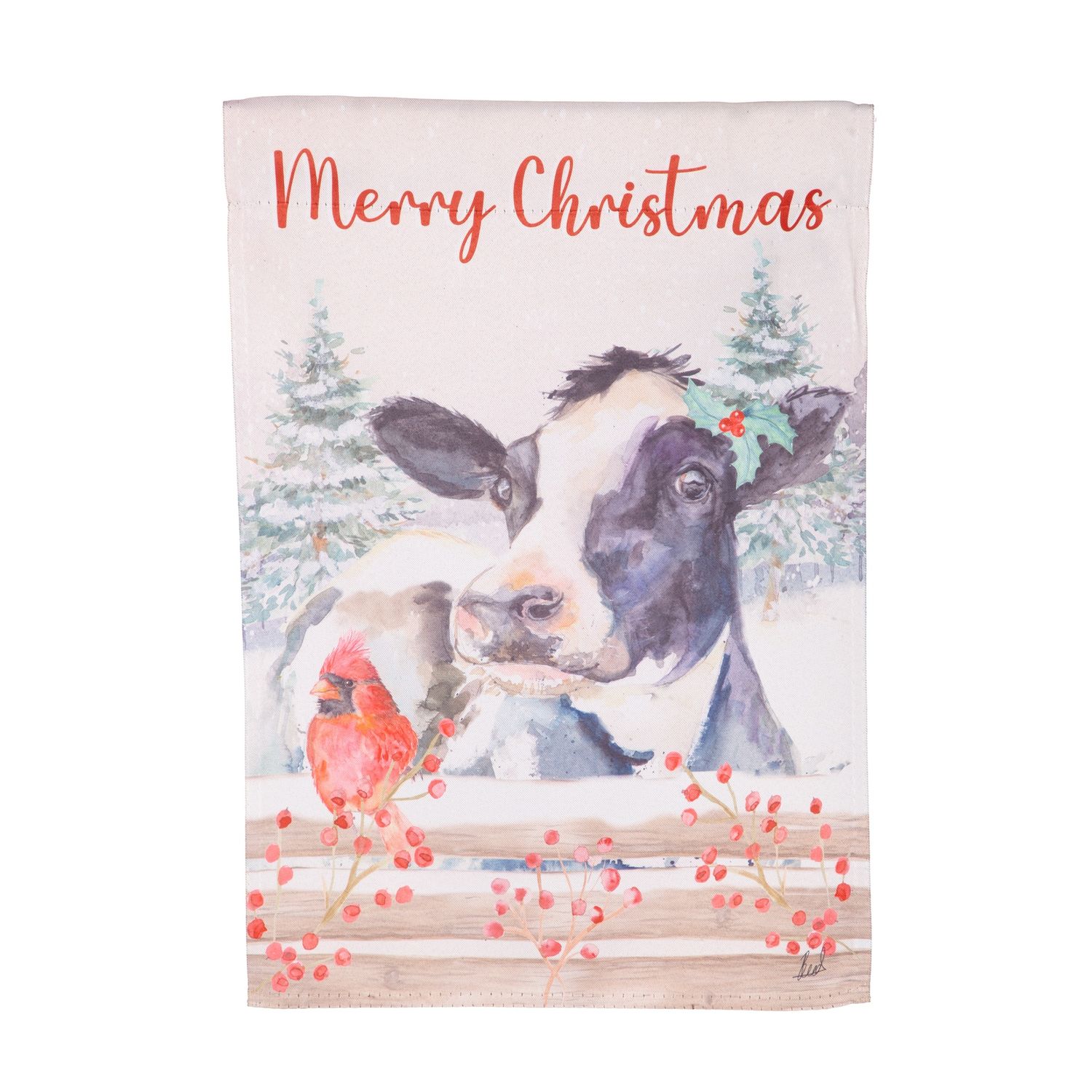 FARMHOUSE COW AND CARDINAL GARDEN FLAG