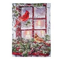 CARDINALS IN THE WINDOW GARDEN FLAG
