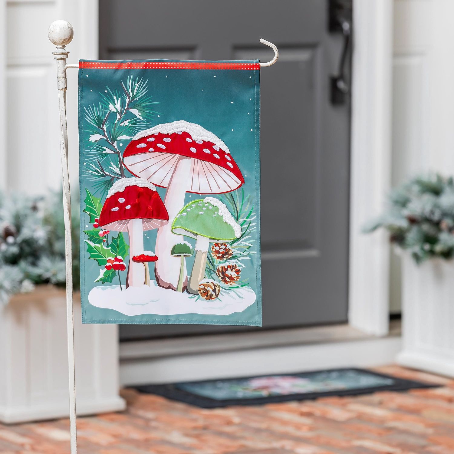 WOODLAND WINTER MUSHROOM GARDEN FLAG