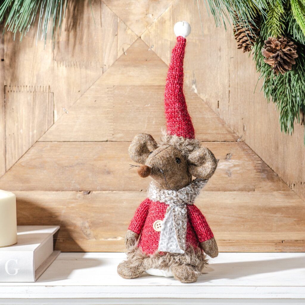 RED COAT STUFFED WINTER MOUSE
