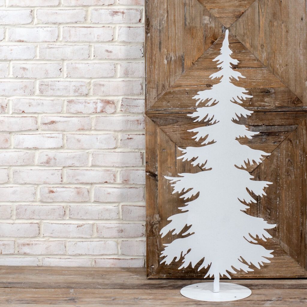 35″ WHITE TIN GLITTER TREE