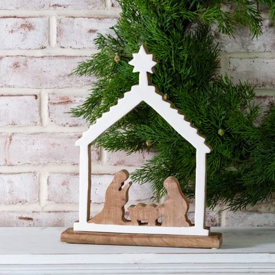 WHITE ENAMEL NATIVITY SCENE