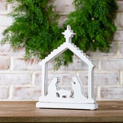 WHITE WOOD NATIVITY SCENE