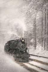 SNOWY LOCOMOTIVE WOOD FRAMED PICTURE