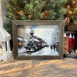 YULETIDE TRAIN STOP WOOD FRAMED PICTURE
