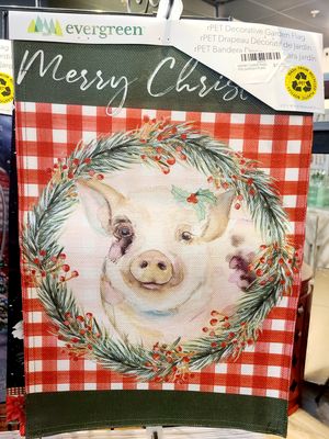 MERRY CHRISTMAS PIG GARDEN FLAG