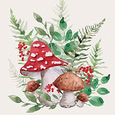 &quot;Ferns &amp; Mushrooms&quot; Square House Coaster