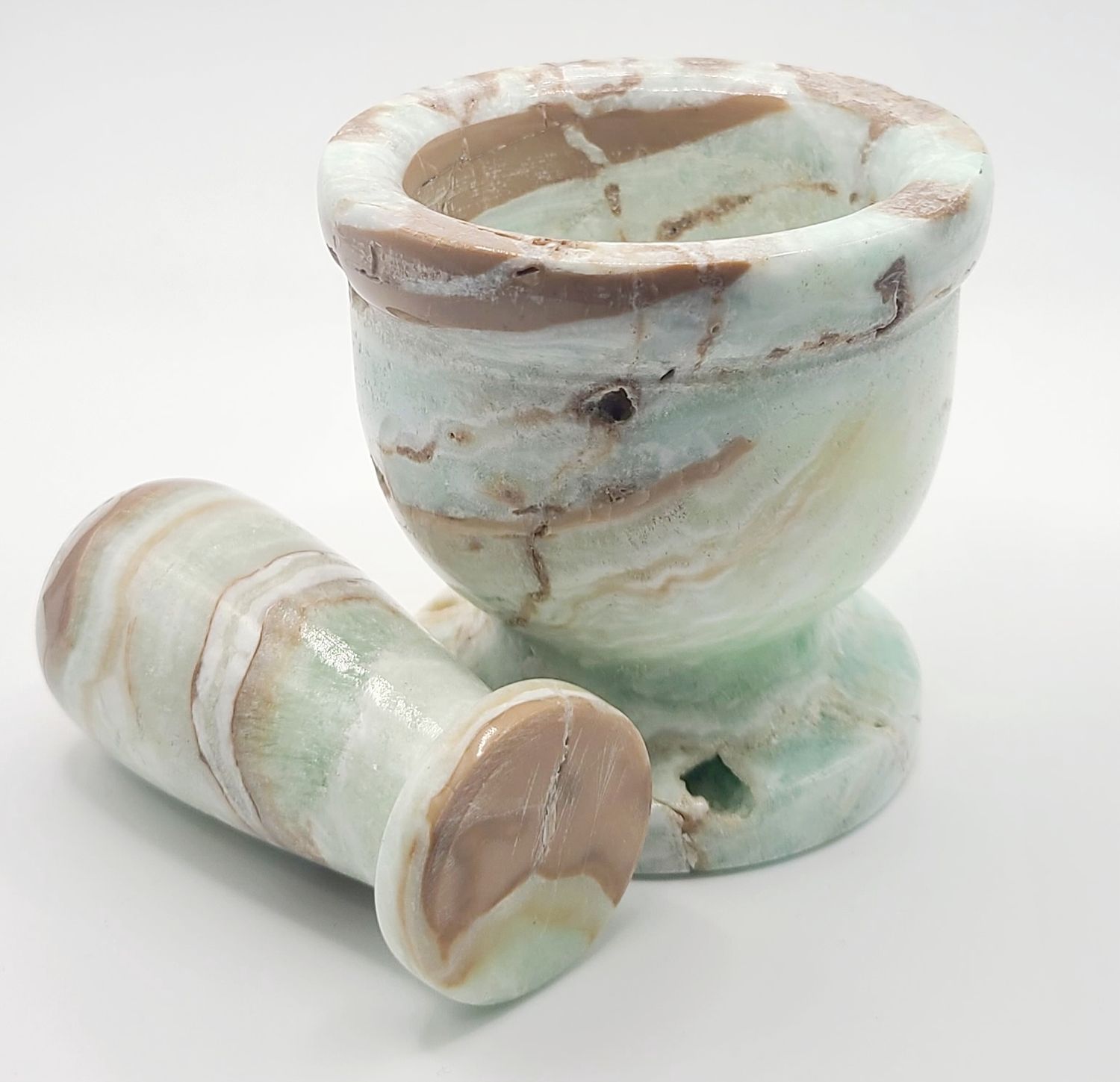 CALCITE MORTAR AND PESTLE ASSORTED EACH, TYPE: CARIBBEAN CALCITE 444 GRAMS