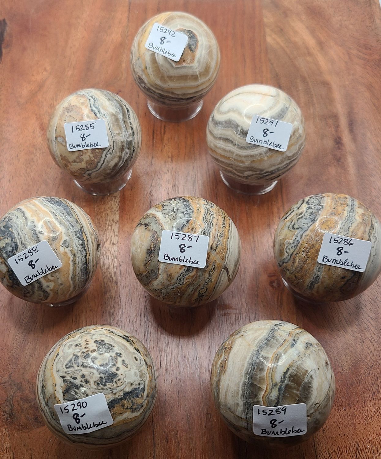 BUMBLEBEE CALCITE SPHERE WITH STAND, PATTERN: 15285