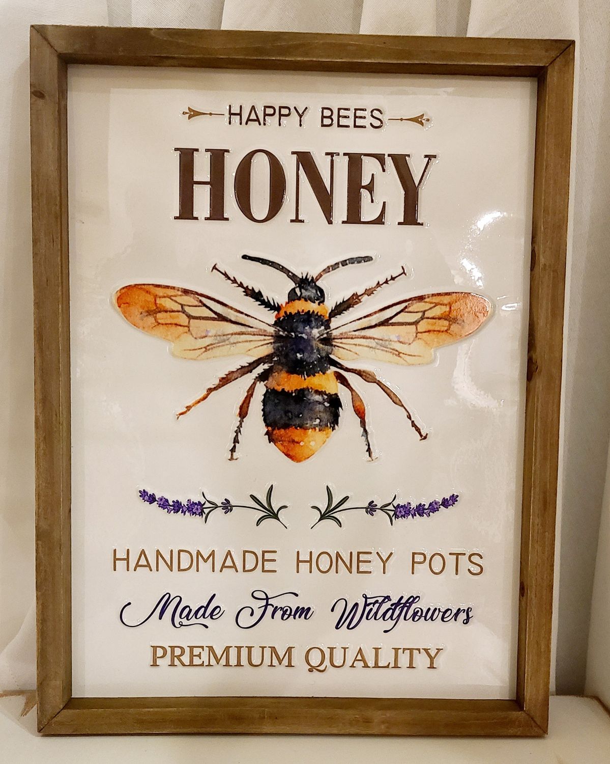 ENAMEL HONEY BEE WOOD SIGN