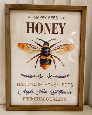 ENAMEL HONEY BEE WOOD SIGN