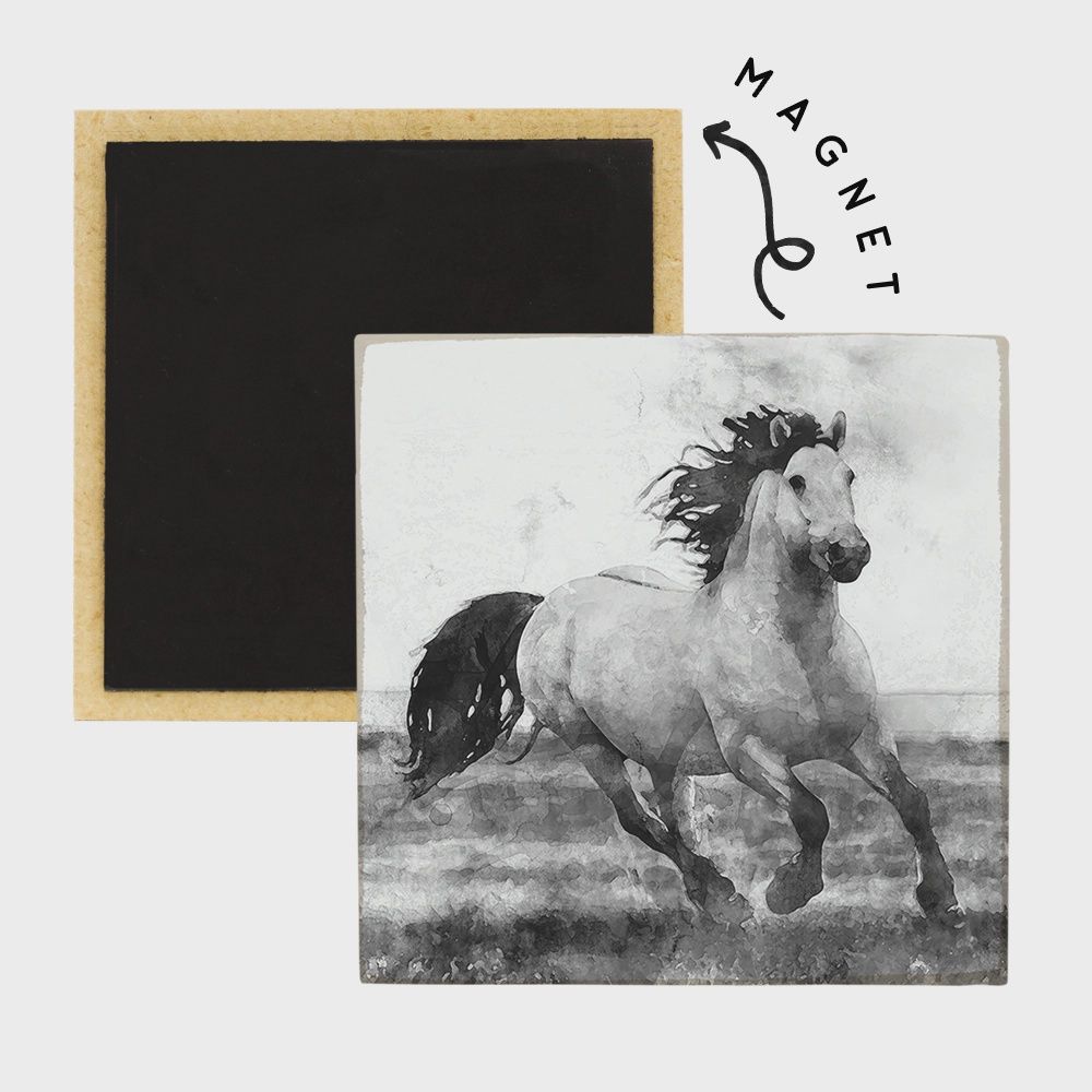B&amp;W Horse - Square Magnet