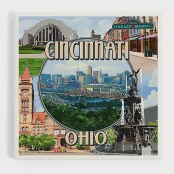 Ceramic Coaster Cincinnati, Ohio, Montage Scenes