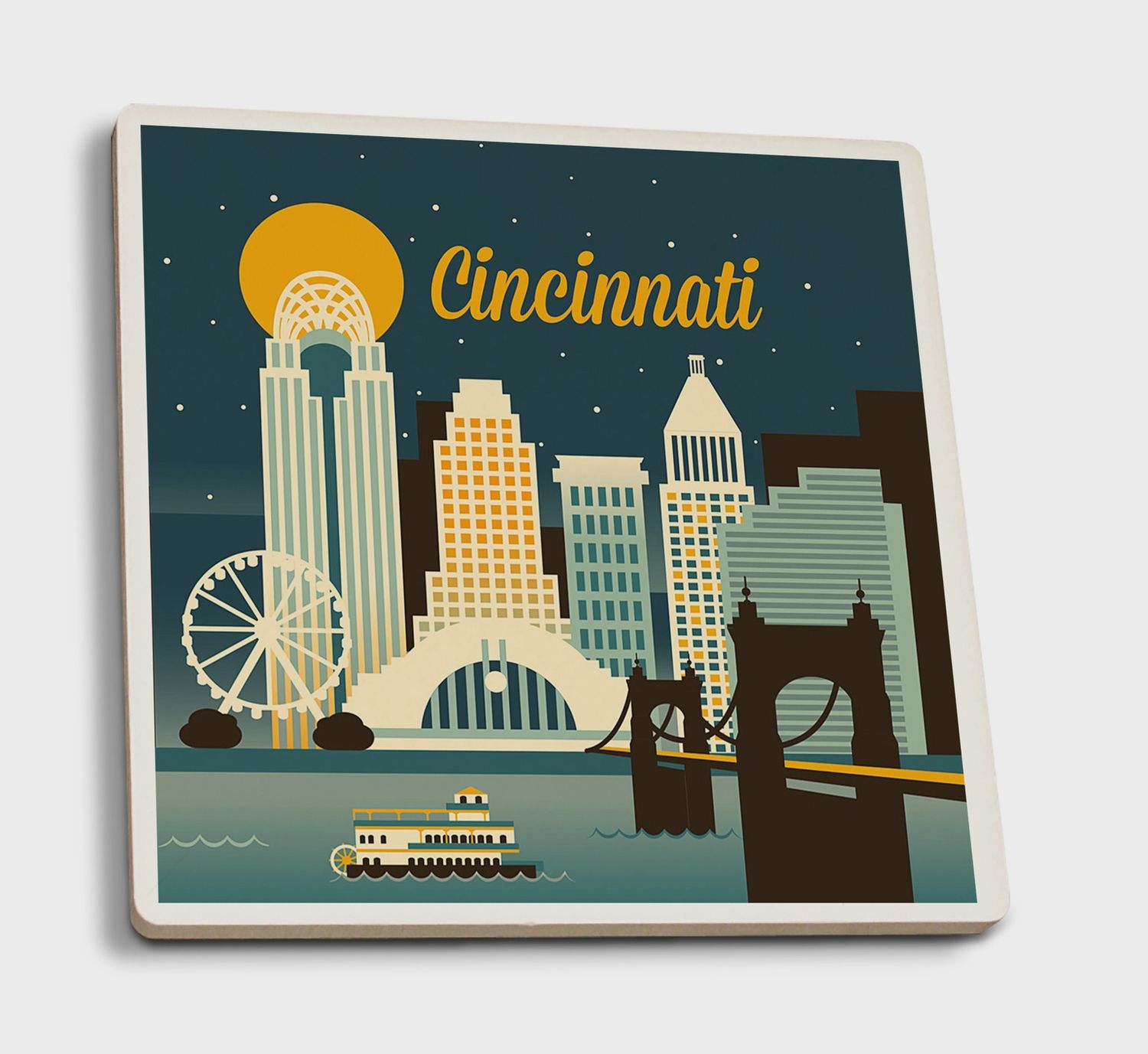 Ceramic Coaster Cincinnati, Ohio Retro Skyline