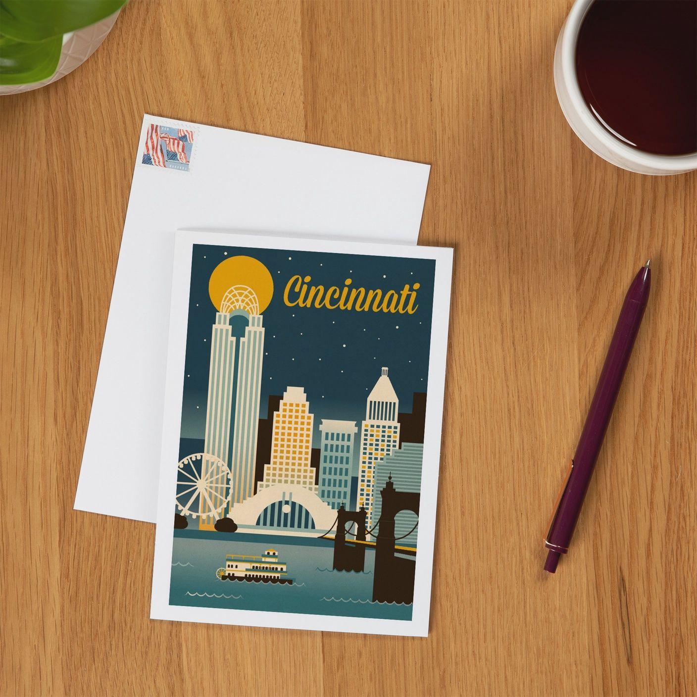 Notecard Cincinnati, Ohio Retro Skyline