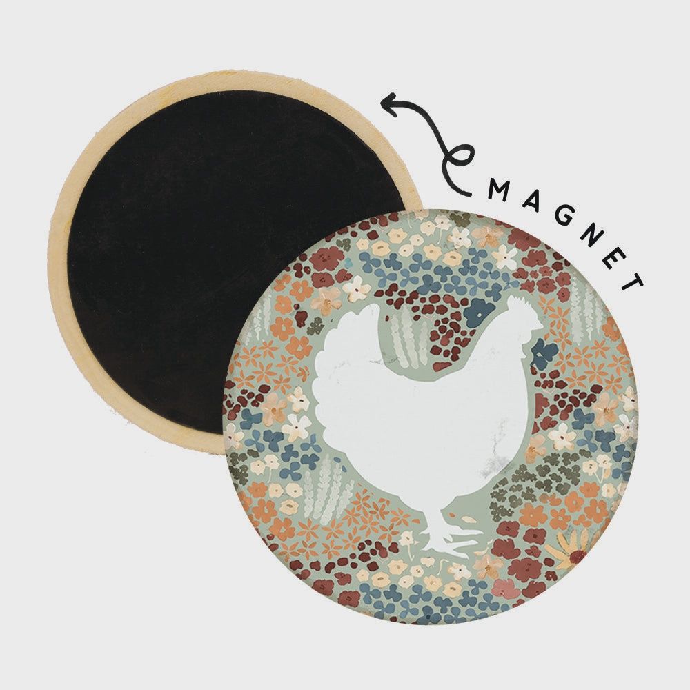 Floral Chicken - Round Magnet