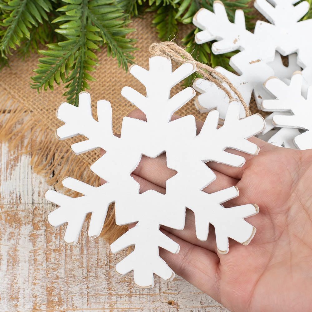 4&quot; Rustic White Snowflake Christmas Ornament