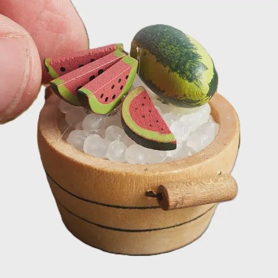 Miniature Wooden Bucket with Ice and Watermelon