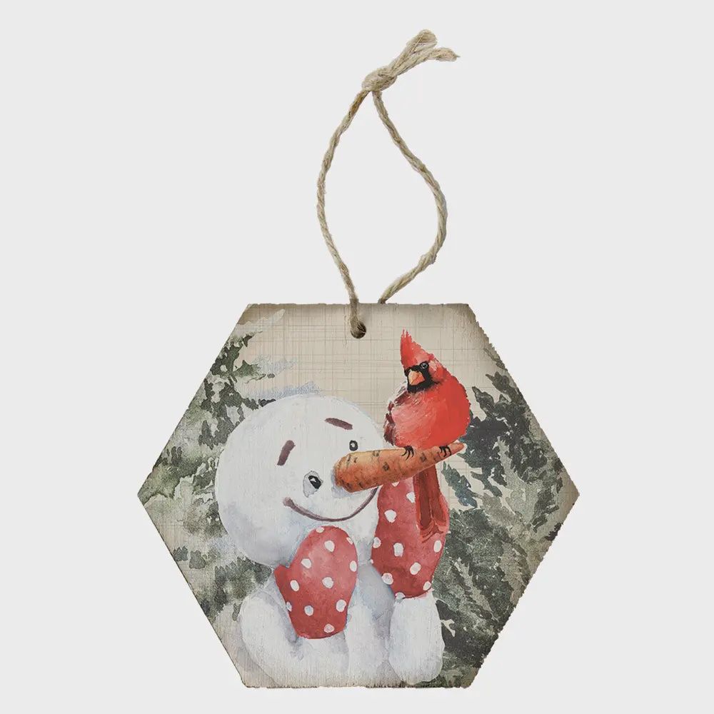 Snowman Cardinal - Honeycomb Ornament
