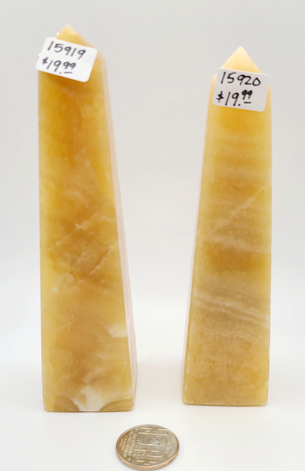 ORANGE CALCITE TOWER, WEIGHT: 371 GRAMS