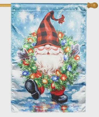 GNOME W/ CHRISTMAS WREATH HOUSE FLAG