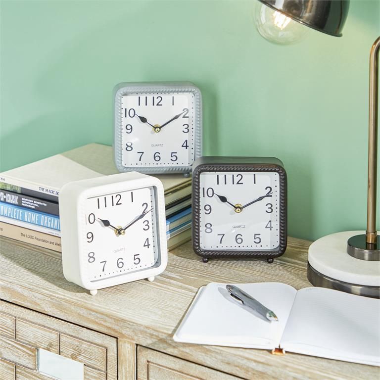 MTL TABLE CLOCK 5"W, 6"H, Colour: White