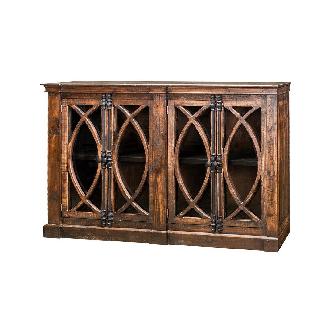 PESCARA 4 GLASS DOOR CONSOLE, Colour: TOBACCO