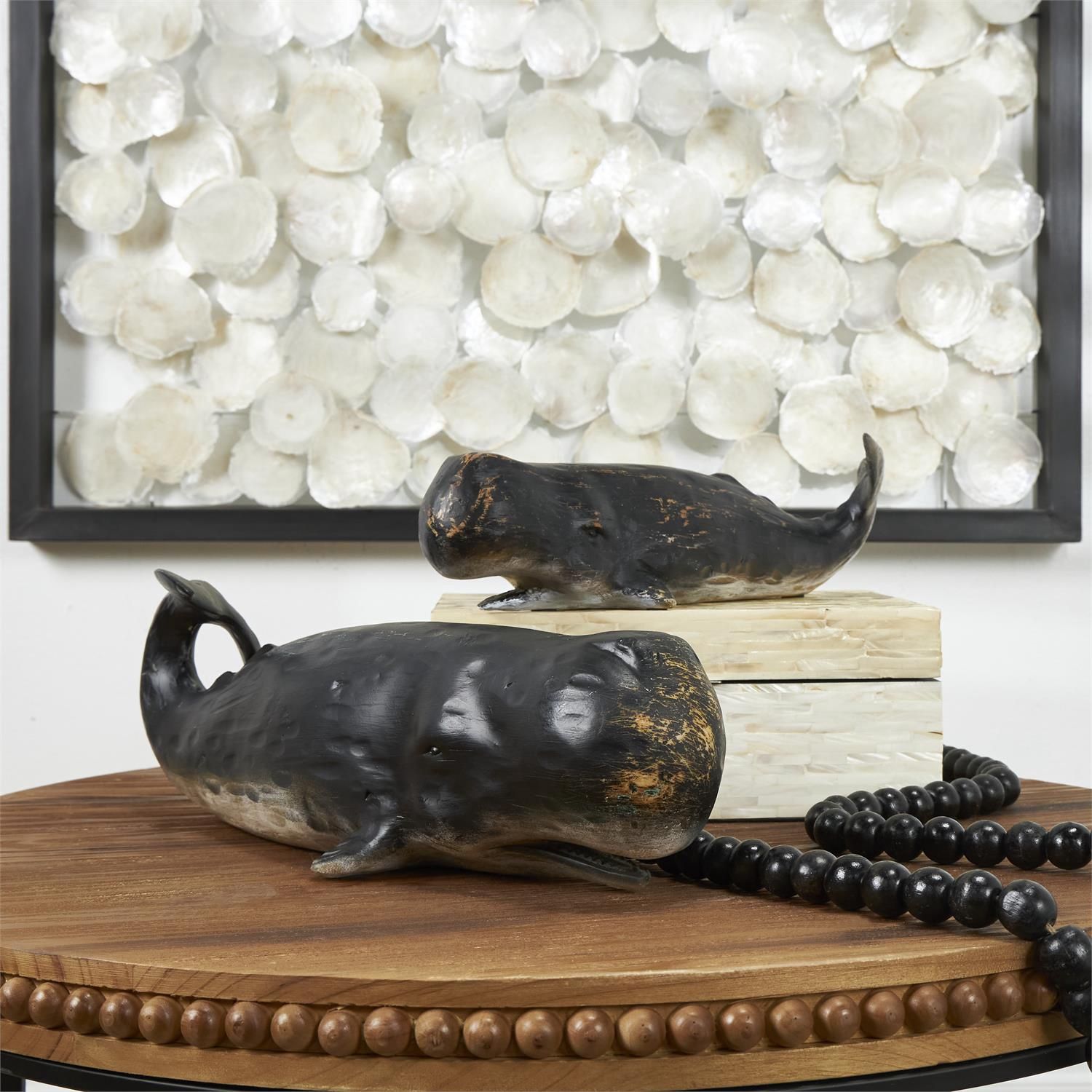 BLACK POLYSTONE DISTRESSED WHALE, Size: SM
