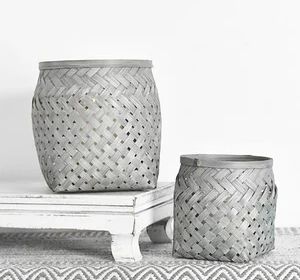 GRAY WASH BAMBOO LANTERN/BASKET, Size: SM