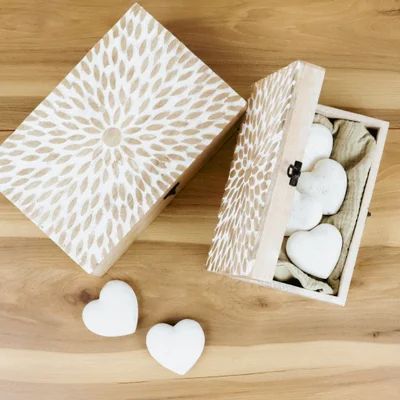 FLOWER CARVED WOOD BOX, Size: SM