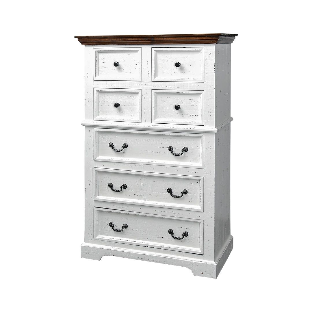MADISON AVE. 7 DRAWER CHEST, Colour: AGED WHITE/TOBACCO