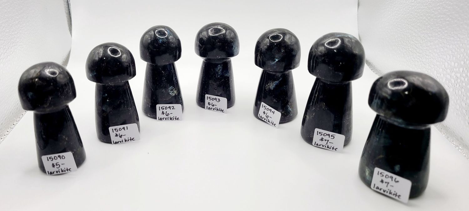 BLACK LARVIKITE MUSHROOM, Size: 15090 87 GRAM