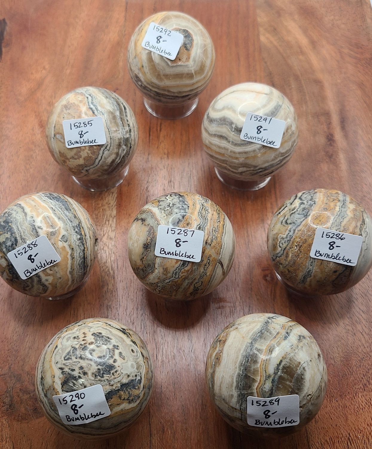 BUMBLEBEE CALCITE SPHERE WITH STAND, PATTERN: 15285