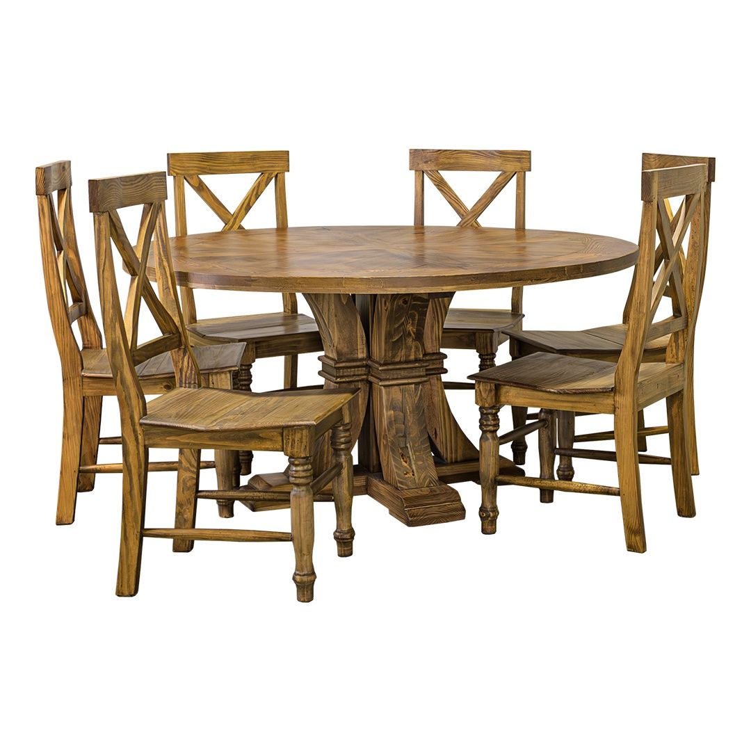 LINDEN WHEAT 60" ROUND TABLE &amp; 6 CHAIRS