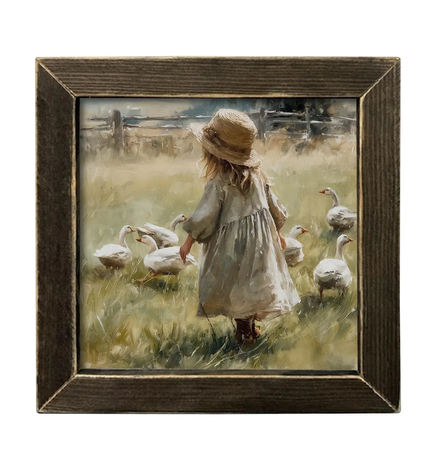 GIRL AND HER DUCKS framed art