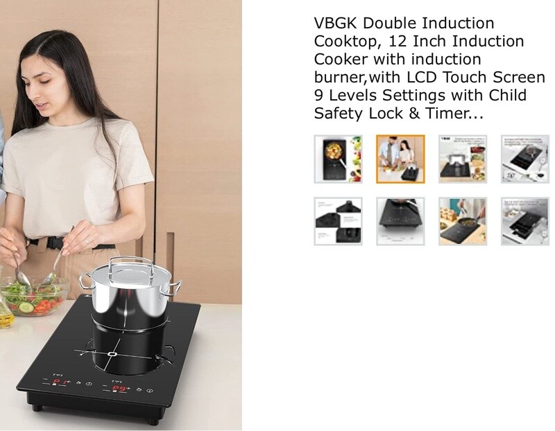 VBGK Double Induction Cooktop 12" w/ LCD Touch Screen 9 Level Settings