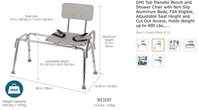 DMI Tub Transfer Bench and Shower Chair