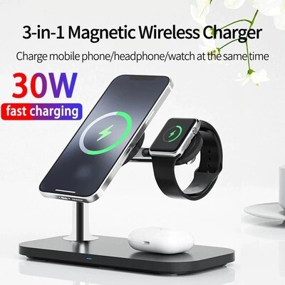 3-in-1 wireless magnetic charger for iphones, watches, and AirPods