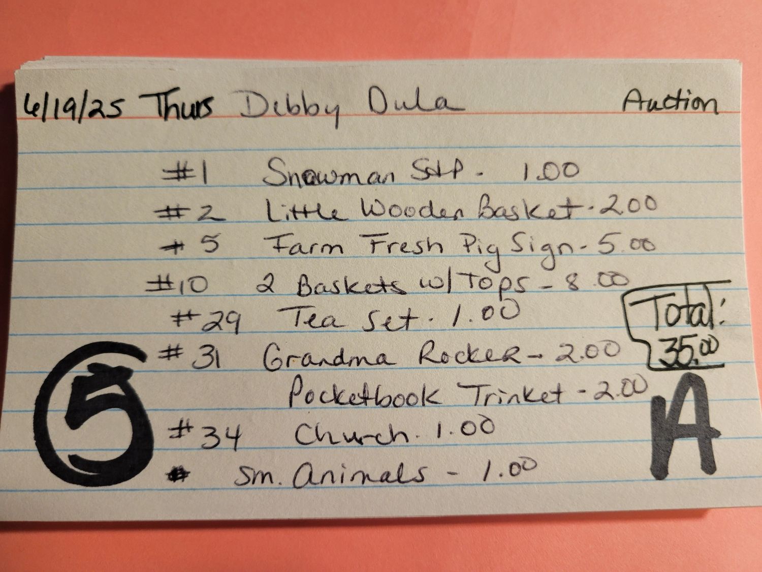 Debby dula 6/19/25 auction