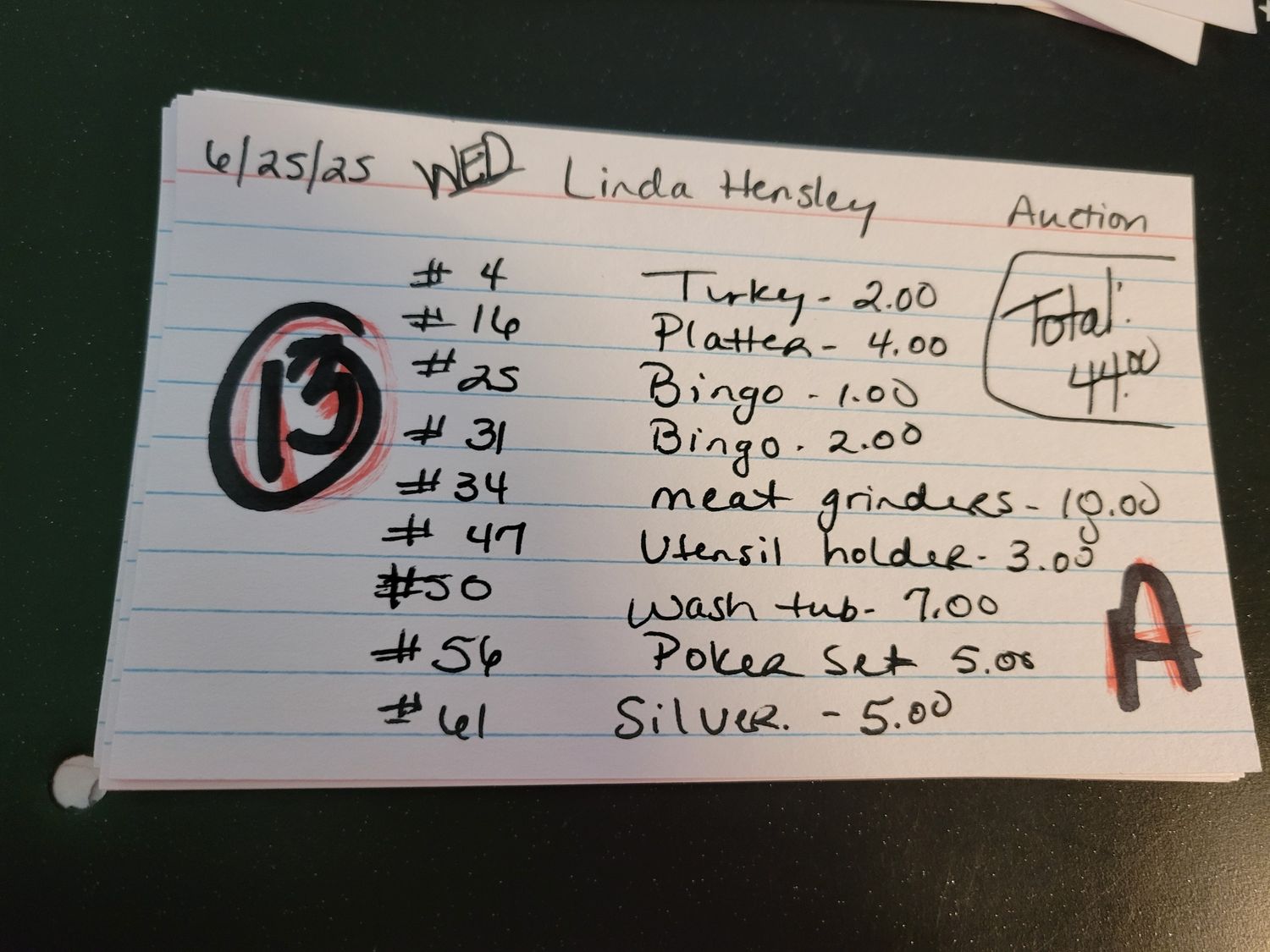 Linda hensley 6/25/25 auction