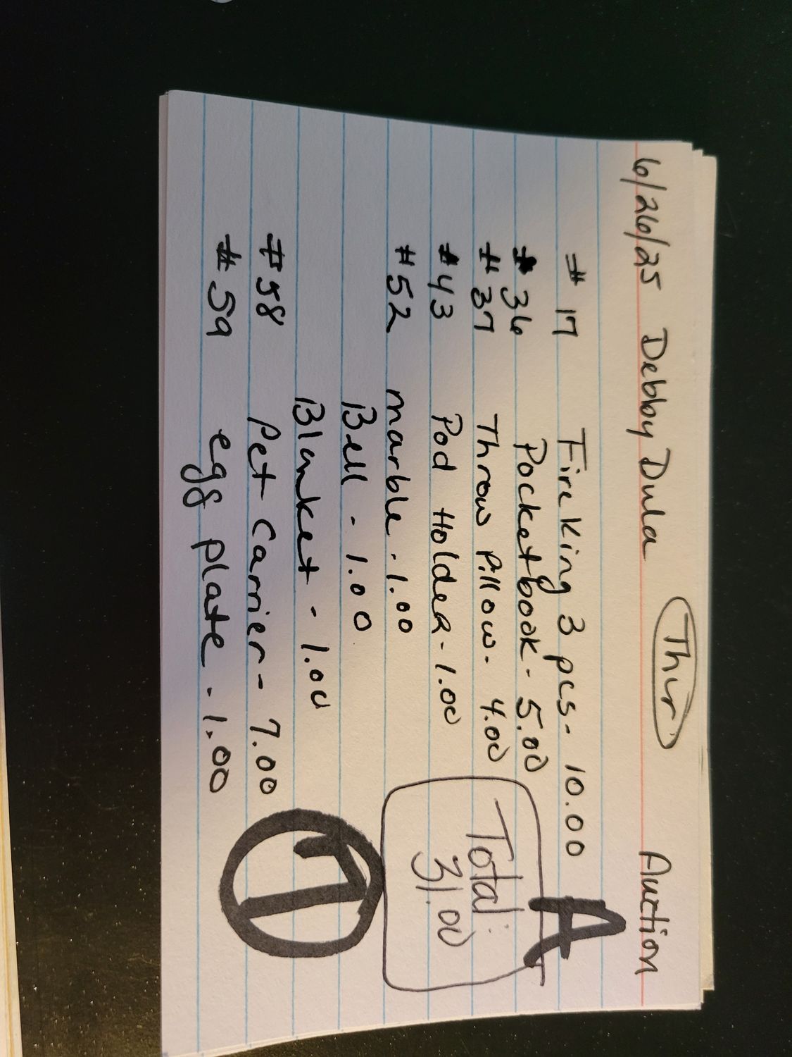 Debbie dula 6/26/25 auction